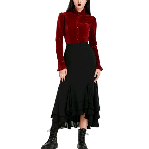 MSK Dresses & Skirts - MSK Gothic Black Ruffle Midi/'Maxi Skirt Asymmetrical Tiered Witchy  Whimsigoth